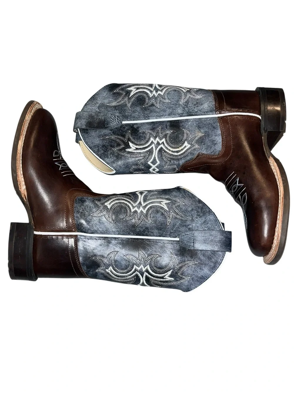 Old West Boys Square Toe Brown Leather Cowboy Boots - Size 13D